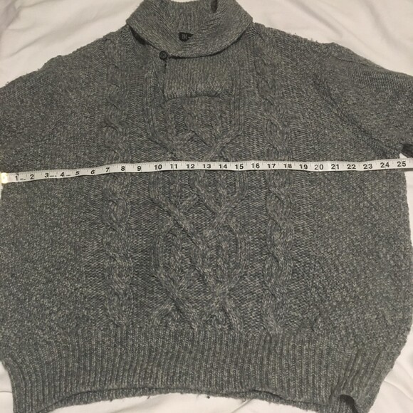INC sweater Mens XXL gray wool blend fisherman cable knit shawl button collar - Picture 4 of 6